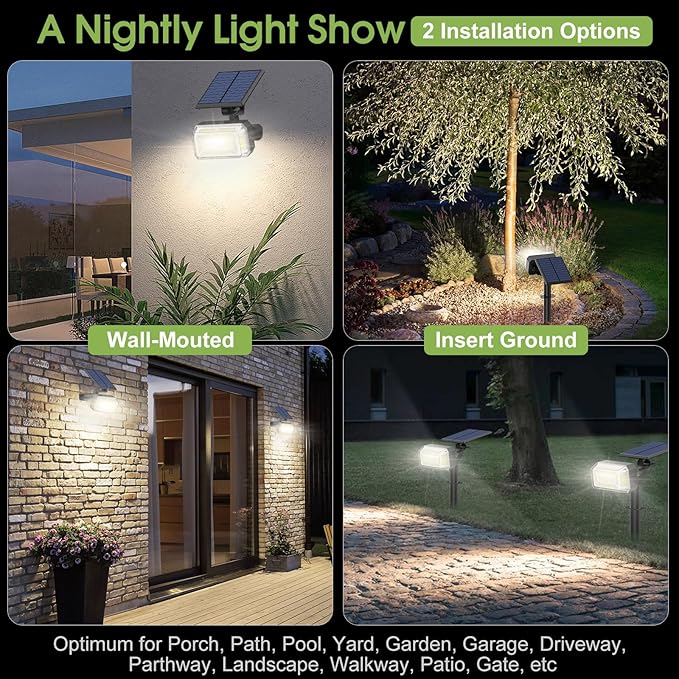 102 LED Solar Spot Lights Outdoor Waterproof IP65, Adjustable Landscape Spotlights, [8 Pack/4 Modes] Auto On/Off Solar Powered Flood Lights for Outside Yard Garden Wall Pathway (Cool White)