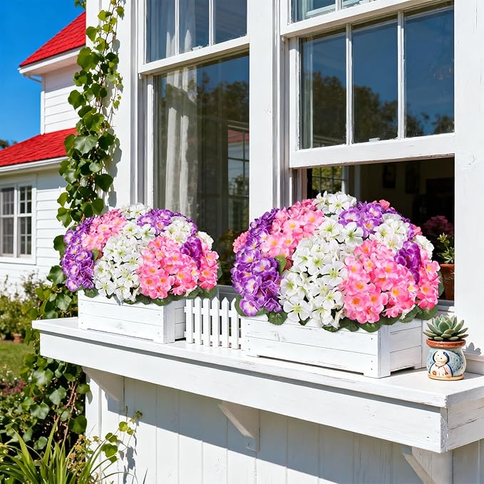 Artificial Geraniums Flowers for Outdoors, 6 Bundles Realistic Silk Fake Geranium, No Fade Faux Plants for Hanging Baskets, Window Boxes, Planters - Porch, Patio, Garden Decor(Mix Colors)