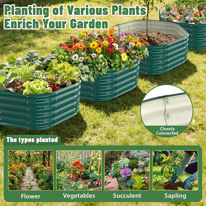 Hexagon Raised Garden Bed, 48 Inch Diagonal & 16.5 Inch Tall, Galvanized Steel Planter Box with Wave-Shaped Metal Panels for Outdoor Flower,Tree,Herb & Vegetable Garden (Dark green, 4FT X 1.5FT)