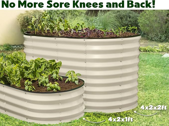 Plant & Plot Galvanized Raised Garden Beds Outdoor // 4×2×2 ft Planter Raised Beds for Gardening, Vegetables, Flowers // Large Metal Garden Box (White) // Patented Tool-Free Design