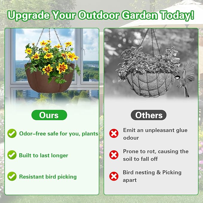 Hanging Baskets for Plants Outdoor, 12 Inch 3 Pack Hanging Planters for Outdoor Plants, Breathable Water-Draining, Hanging Pots for Plants Indoor with Chain Hanging Pot for Garden Porch Patio Balcony