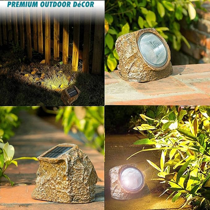 EiGreen Solar Garden Rock Lights Outdoor, 2 Pack 10 LED Waterproof Solar Powered Rock Light，Yard Landscaping Spotlights, for Indoor and Outdoor Decoration