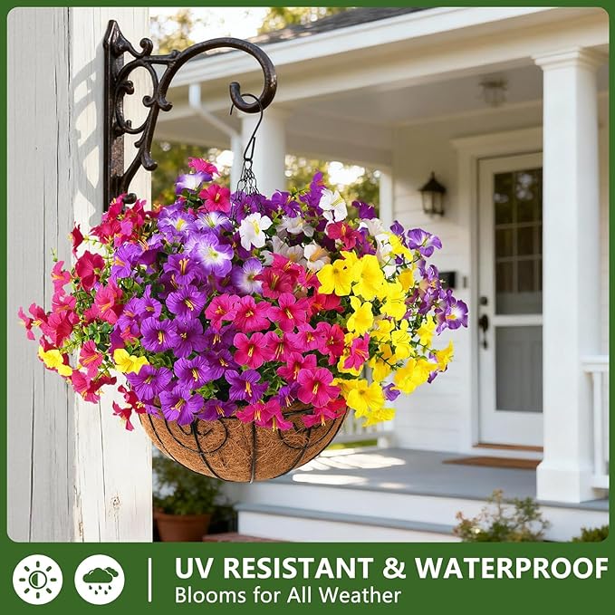 INQCMY Artificial Flowers for Outdoors Fake Plants Spring Decoration, 12 Bundles Faux Petunias UV Resistant No Fade Realistic Silk Flower for Outside Planters Patio Porch Yard Window Box