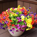 Artificial Flowers for Outdoors, UV Resistant Fake Silk Morning Glory, Realistic Faux Plants for Outside Porch Patio Window Box Hanging Planter (12, Purple Fuchsia Yellow Orange)