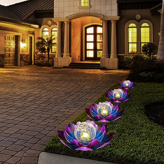 WNP Solar Lotus Flower Light Outdoor Decorations,Solar Powered Outdoor Garden Decorative,Garden Decor Birthday Gift for Women Mom Grandma Decor Light,Waterproof Metal Lotus Yard Outside Decoration
