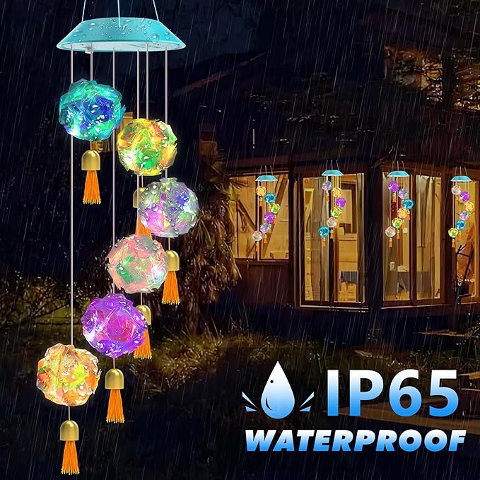 Toodour Solar Wind Chime, Color Changing Hydrangea Ball Wind Chimes LED Decorative Mobile Waterproof Outdoor Solar Lights Gifts for Mom Grandma, Garden, Patio, Yard, Window Decoration Birthday Gift