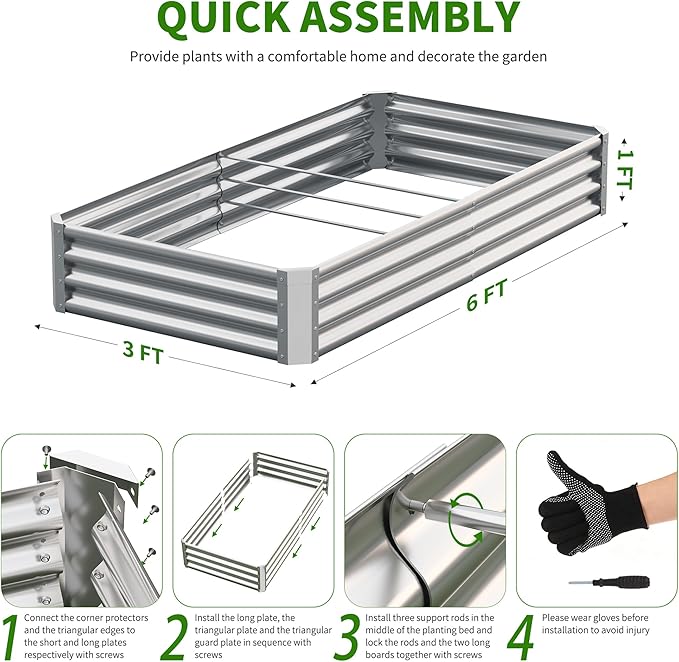 Galvanized Raised Garden Bed,Outdoor Planter Box Metal Patio Kit Planting Bed for Vegetables Flowers Herb (Galvanized, 6x3x1ft-2p)