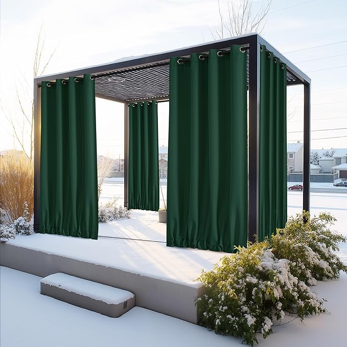 NICETOWN Canvas Outdoor Curtains for Christmas 2 Panels, Dark Green, W52 x L84 per Panel - Waterproof & Windproof Sun Shades with Grommet & Back Tab & Rod Pocket, Free Rope for Bottom Fixing