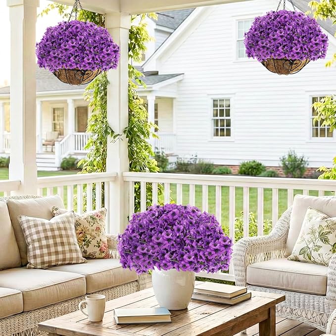 22 Bundles Artificial Flowers Outdoor, Faux Flowers UV Resistant with Plastic Plants, Faux Silk Flowers for Outdoors Outside Front Porch Hanging Planter Window Box Garden Decoration