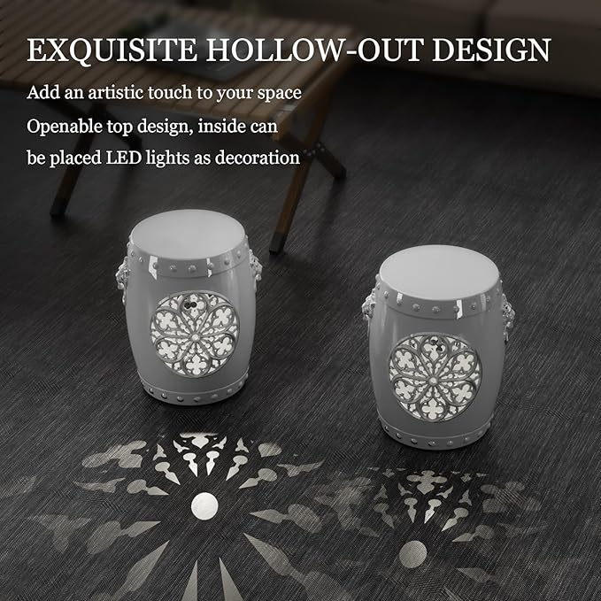 EFU Resin Garden Stool Indoor Outdoor,Decorative Antique Classic-Like Appearance, Waterproof UV Resistant Lightweight Sturdy,for Living Room, Garden Room, Patio(White)