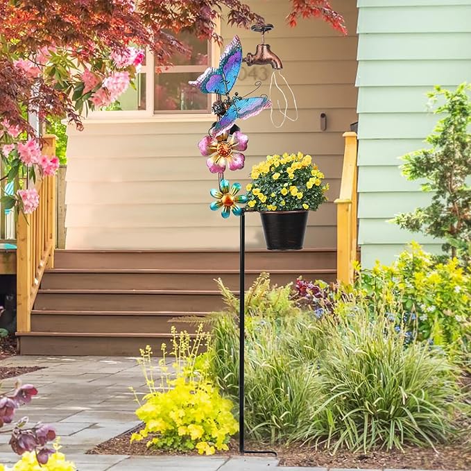 Afirst Solar Outdoor Lights Decorative - Solar Decorative Butterfly Lights Faucet Shaped Twinkling Light Garden Stake Decorations for Pathway Lawn Patio Courtyard Backyard