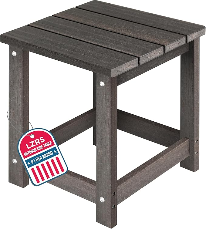LZRS Adirondack Square Outdoor Side Table for Patio, Pool Composite Patio Table,HDPE End Tables for Backyard,Pool, Indoor Companion, Easy Maintenance & Weather Resistant(Brown Mixture)