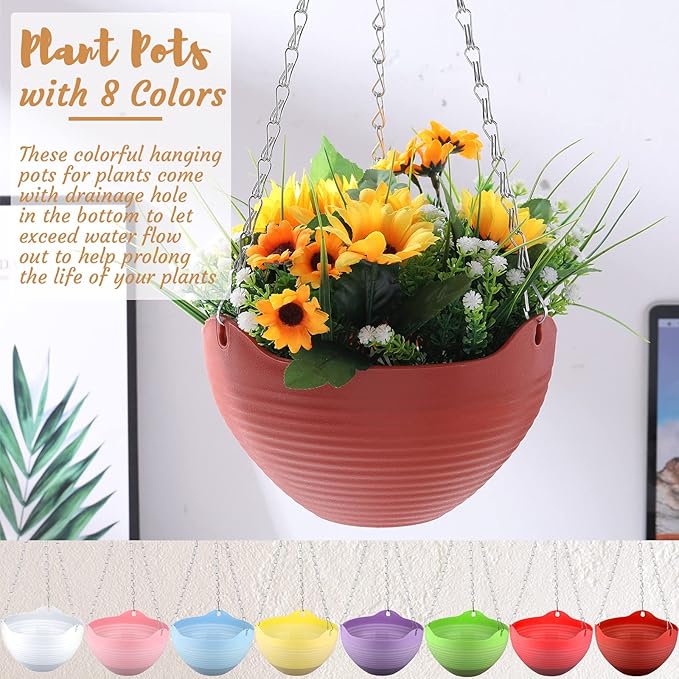 Zopeal 16 Pack Self Watering Hanging Planters, 8 Inch, Colorful, Resin Material with Metal Chain, Suitable for Indoor and Outdoor Plants