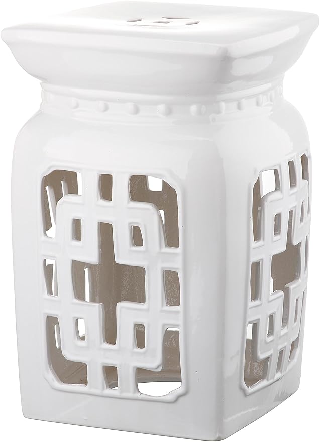 Safavieh Castle Gardens Collection Beijing Filigree Antique White Glazed Ceramic Garden Stool