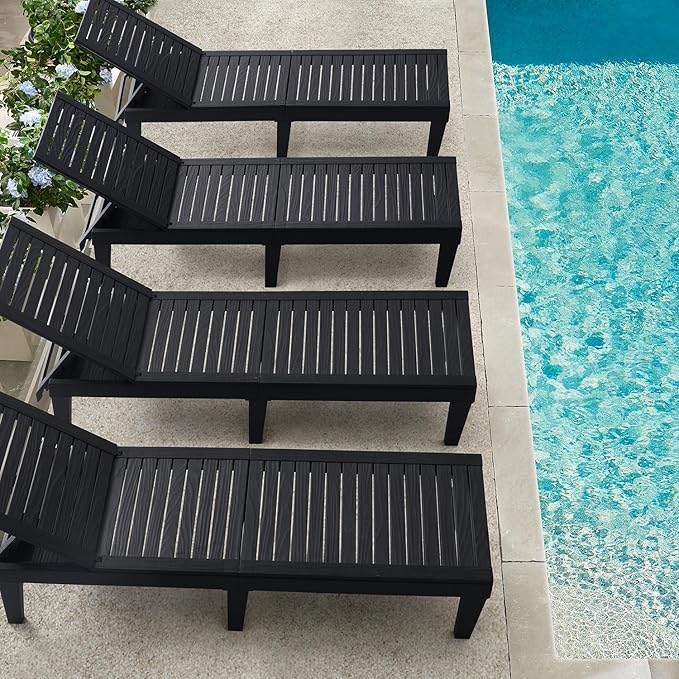 Nestl Patio Chairs - Black Chaise Lounge Chair Outdoor, 5-Position Adjustable Sun Tanning Chair, Waterproof Pool Lounge Chairs Set of 4, Reclining Lawn Chair, Lightweight Outdoor Lounge Chairs