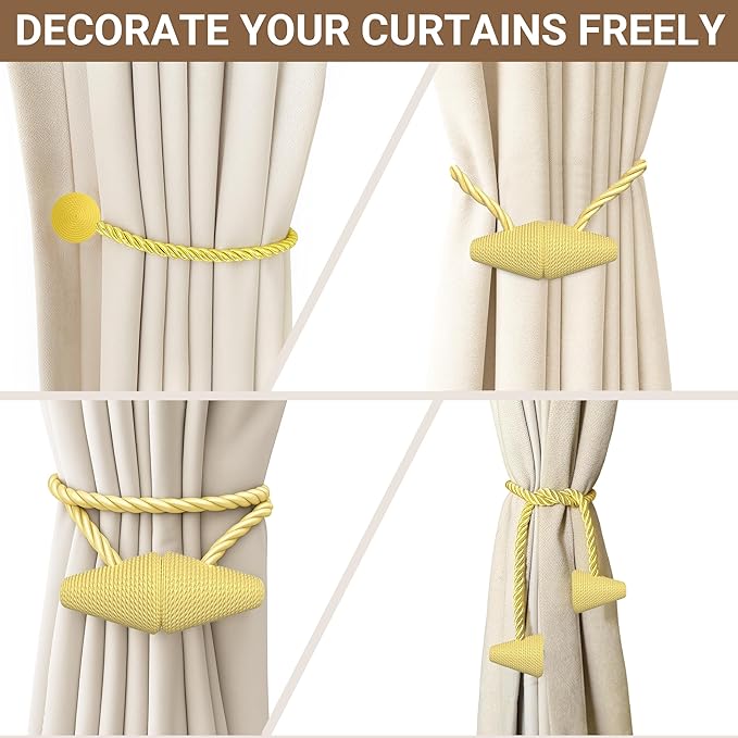 Hion Magnetic Curtain Tiebacks Golden 2pcs, Curtain Tiebacks Buckles Holdbacks Holders Hooks Clip for Home Bedroom Office Decorative Curtain