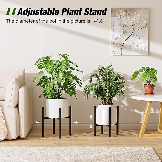 Urban Deco Adjustable Metal Plant Stand Outdoor & Indoor Planter With Stand Fits for 8-14 Inch Plant Holder Mid Century Modern Flower Stand Corner Outdoor Plant Stands for Patio (8-14inch 2PK)