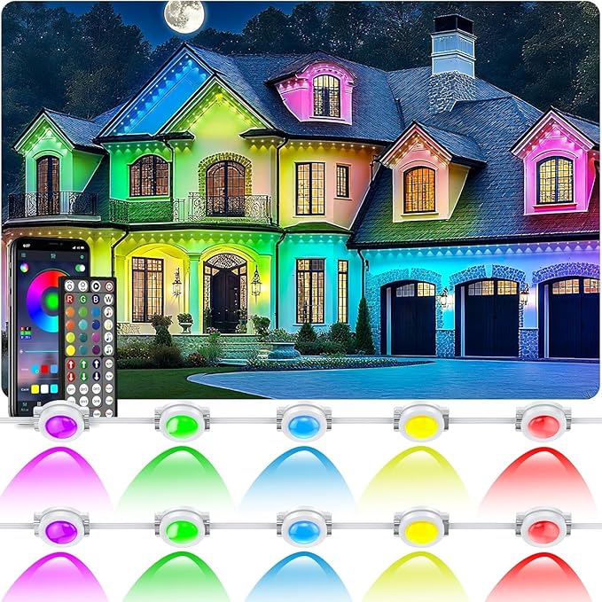 200FT Permanent Outdoor Lights for House Waterproof, IP67 LED Eave Lights with App/Remote Control, Outdoor Permanent led Lighting for House Roof Decor,Christmas,Party,All Holiday and Daily