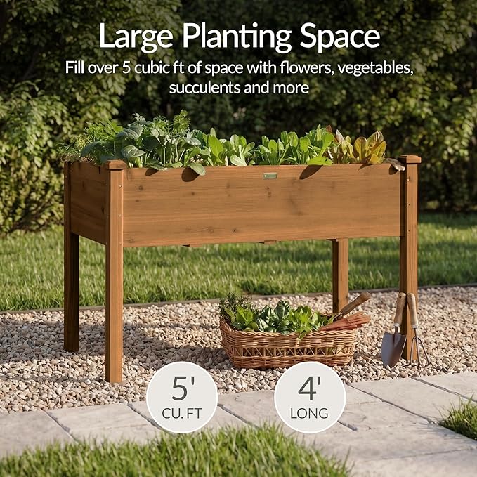 Best Choice Products 48 x 24 x 30 Inches Raised Garden Bed, Elevated Wood Planter Box Stand for Backyard, Patio, Balcony with Bed Liner, 200 Pound Capacity - Acorn Brown