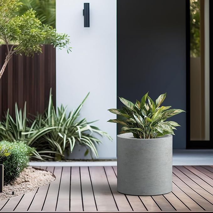 Kante 15.7" Dia Round Concrete Planter, Modern Style Large Cylindrical Plant Pot with Drainage Hole and Rubber Plug for Indoor Outdoor Patio, Natural Concrete