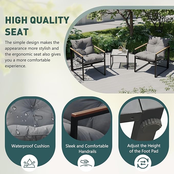 Outdoor Wicker Patio Furniture Set, Rattan Sectional Sofa Set with Thick Cushions (Grey, 3 Piece Conversation Set)