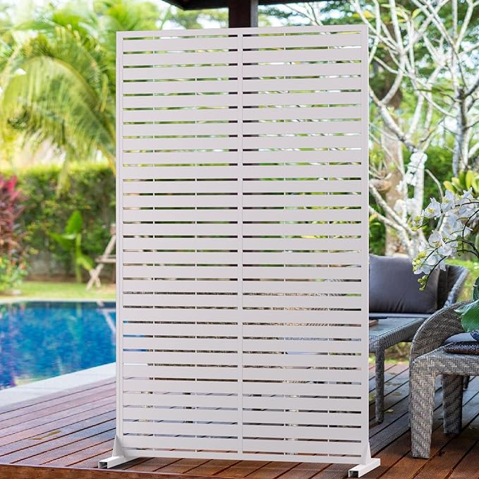6FT Metal Privacy Screen Outdoor Privacy Panel and Garden Divider, Weather-Resistant Freestanding Panel with Stand, Durable Steel for Patio, Garden, Balcony & Backyard