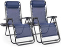 Sweetcrispy Zero Gravity Chairs, Set of 2 Portable Recliner Beach Camping Patio Outdoor Folding Lounge Chair with Cup Holder Trays and Adjustable Pillow for Poolside, Garden, Backyard, Lawn (Blue)