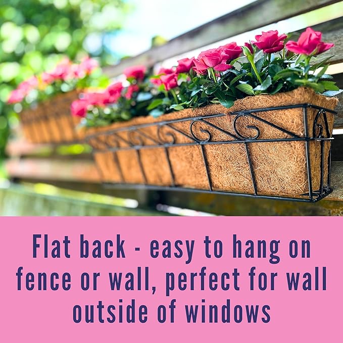 LaLaGreen Wall Mounted Planters - 30 Inch, 4 Pack Window Flower Boxes Basket Outdoor, Balcony Planter Over The Rail, Deck Railing Hanging with Coco Liners, Metal Horse Troughs Fence Patio Porch
