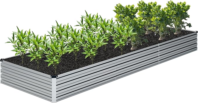 12x4x1FT Galvanized Raised Garden Bed Kit,Vegetable Boxes-Rectangle Metal Flower Box,Large Planter Raised Beds Outdoor Garden for Planting,Fruit,Herb-Silver