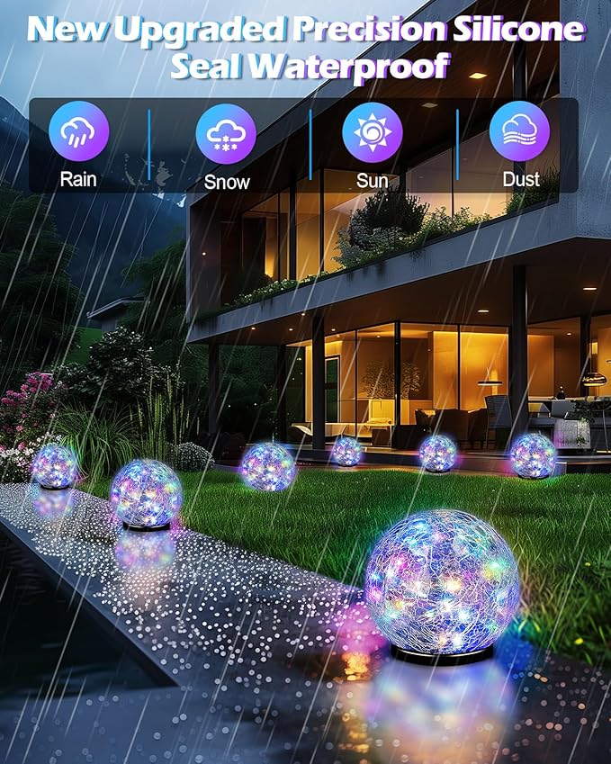 Coroor Garden Solar Ball Lights Outdoor Waterproof, 30 LED Cracked Glass Globe Solar Power Ground Lights for Path Yard Patio Lawn, Christmas Decoration Landscape Colorful (2 Pack 3.9'')
