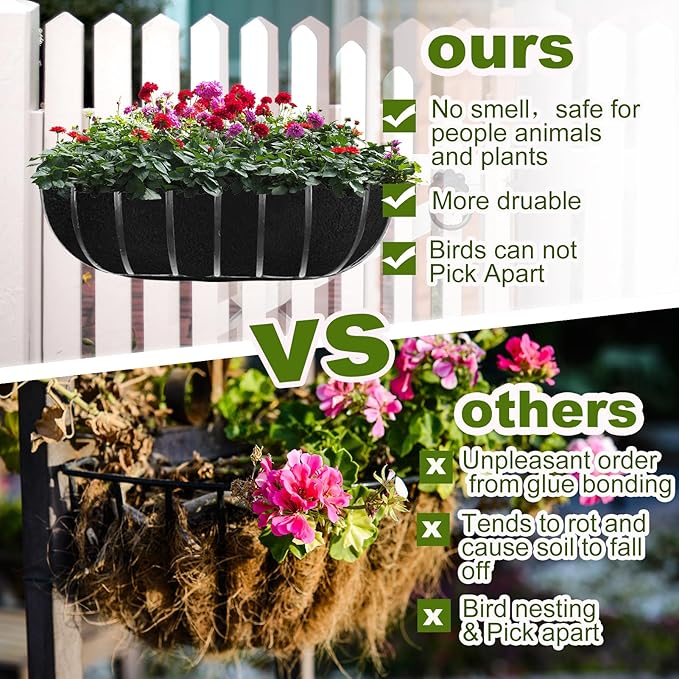 2PCS 30Inch Upgraded Planter Basket Liners Fabric Window Box Liners Felt Trough Planter Black Flower Basket Liner Non-Woven Hanging Plant Liner for Planters Garden Fence - Avoid Bird Nesting