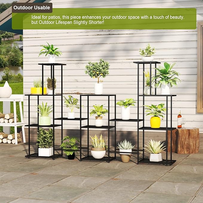 Twhep Tall Multi Tier Plant Stand, 13 Tiers Multifunctional Plant Stands for Indoor Plants, Decorative Black Steel Plant Shelf for outdoor Patio Garden Balcony and Yard