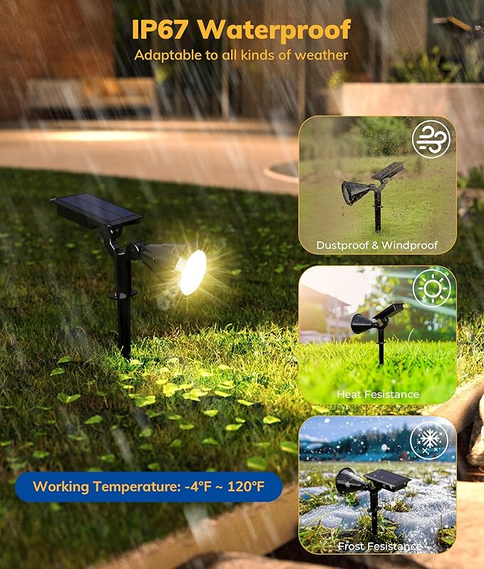Solar Spot Lights for Outside, 21 LED Outdoor Solar Lights for Yard, 4 Pack Solar Spotlights Waterproof Auto On/Off for Landscape, Wall, Garden, Pool, Tree, Pathway and Driveway(Warm White)