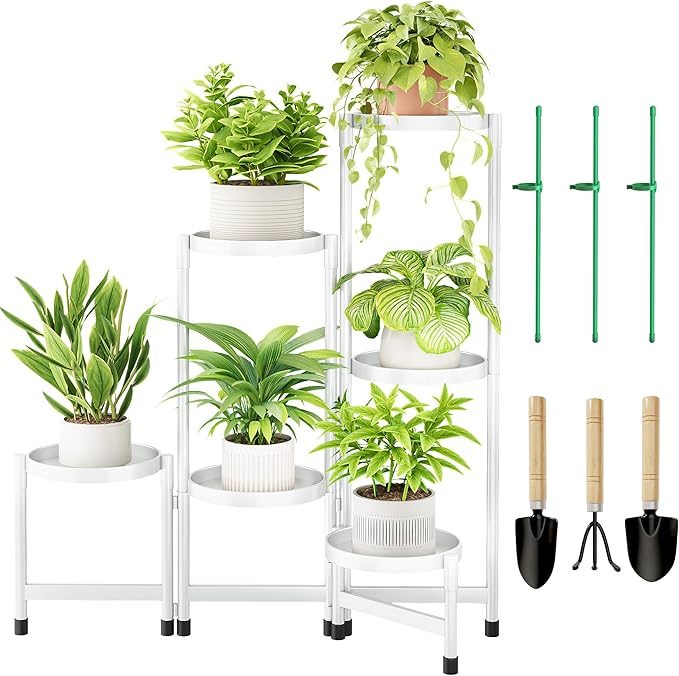 6 Tier Plant Stand Indoor, Tiered Plant Stand Outdoor for Multiple Plants, Corner Plant Shelf for Patio Balcony Porch Garden Living Room House,White