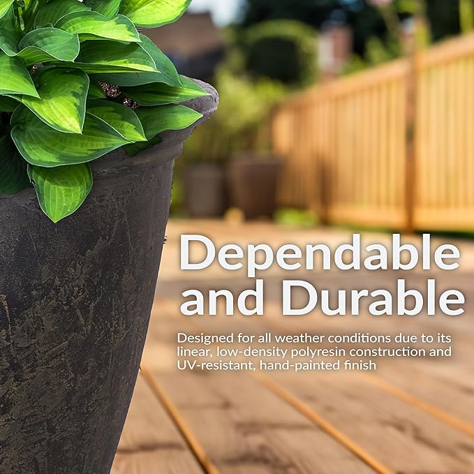 Sunnydaze 24-Inch Anjelica Large Plastic Pot for Plants - Outdoor Double-Walled Large Plastic Planter with Drillable Drainage Holes - Sable - 4pk