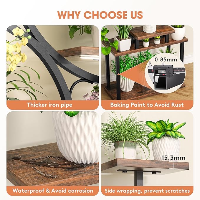 Plant Stand Indoor with Grow Light, 8 Tiered 66" Tall Plant Shelf, Corner Large Plant Stand for Indoor Plants Multiple, Metal S-Shaped Plant Flower Holder, for Living Room, Patio, Balcony