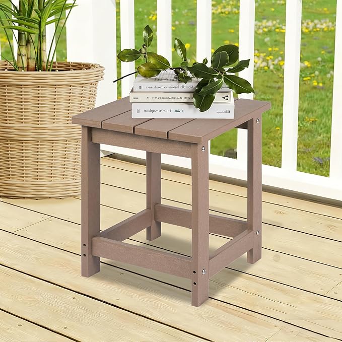 LZRS Adirondack Square Outdoor Side Table for Patio, Pool Composite Patio Table,HDPE End Tables for Backyard,Pool, Indoor Companion, Easy Maintenance & Weather Resistant(Weathered Wood)