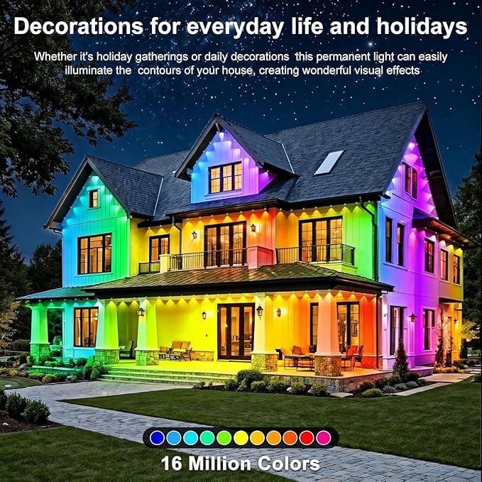 500FT Permanent Outdoor Lights Waterproof with Smart App Control Remote,DIY Scene Modes,Music Sync hronization,Eaves Lights for Garden Decor,Deck,Christmas