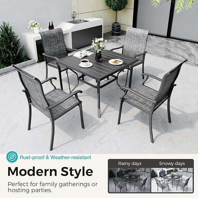 Pamapic 5-Piece Outdoor Dining Set, Patio Dining Set for 4, All-Weather Outdoor Patio Set with 4 Regular Chairs for Garden, Poolside, Deck，Gray