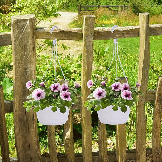 DOITOOL 10 Pack Hanging Plastic Pots for Plants with Hook, Garden Flower Plant Pot Container Baskets Hanging Nursery Planter Holder for Indoor Outdoor Garden Decor (White,6.7 Inch)