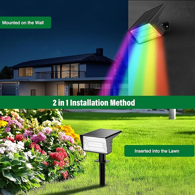 Solar Spot Lights Outdoor with 7 Lighting Modes RGB, 4 Pack Solar Color Changing Lights IP68 with 29 LED & Auto On/Off, Multicolor Outdoor Lights for Outside, Garden, Yard(Multicolor)
