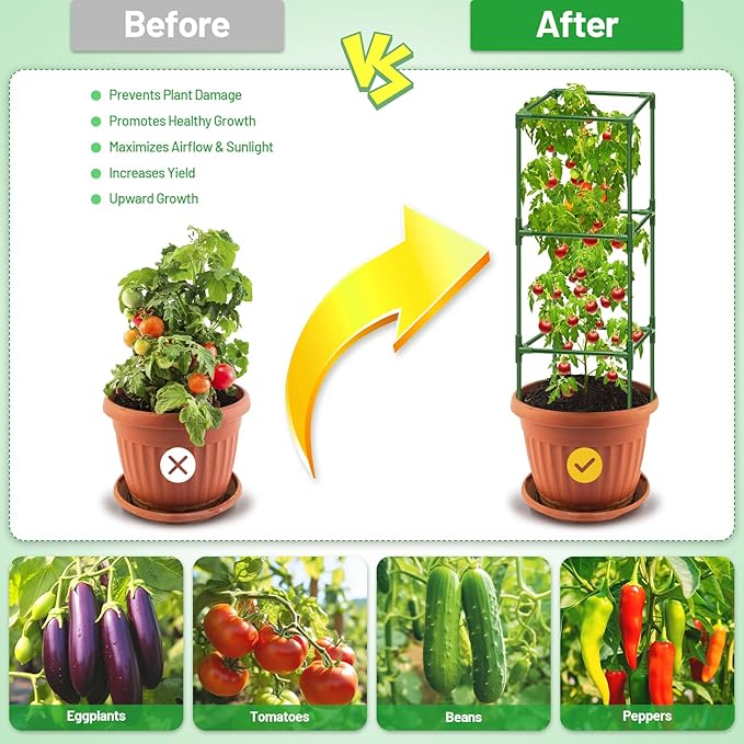 Legigo 4 Pack Square Tomato Cages for Garden- Up to 45 Inch Tomato Trellis Plant Cages Support, Tomato Stakes and Supports Cage for Climbing Vegetables Raised Garden Bed Cucumbers Peppers Flowers