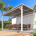 AECOJOY 12' x 10' Outdoor Gazebo Pergola for Patio, White Large Wall-Mounted Hardtop 10x12 Lean to Metal Gazebo Shelter Pergolas and Gazebos Clearance with Patio Roof, Heavy Duty Awnings for Backyard