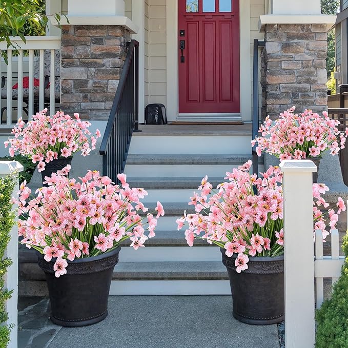 24 Peach Bundles Artificial Flowers for Outdoors/Indoors Fake Flowers Plants for Indoor Outside Garden Porch Window Box Home Wedding Farmhouse
