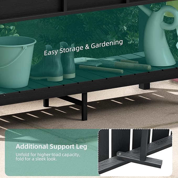 YITAHOME 48x18x30in Raised Garden Bed HDPE, Weather-Resistant Poly Lumber Planter Box with Legs & Storage Shelf, Elevated Garden Bed for Yard, Garden, Balcony - Black