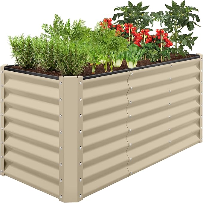 Best Choice Products 4x2x2ft Outdoor Metal Raised Garden Bed, Deep Root Box Planter for Vegetables, Flowers, Herbs, 119 Gallon Capacity, 100% Non Toxic Materials - Beige
