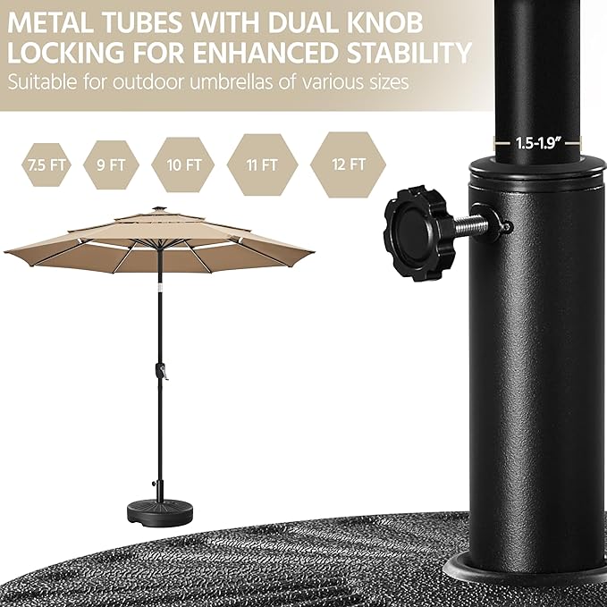 Yaheetech Umbrella Base 85.7lbs Round Water & Sand Filled Patio Outdoor Umbrella Stand with Steel Umbrella Holder Suit for Dia 1.5'' or 1.9'' Umbrella Pole, Black