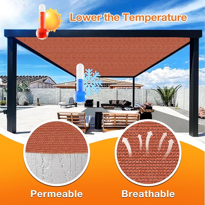 Artpuch 90% Sun Shade Cloth, 5 x 11 FT Pergola Shade Cover Canopy with Grommets, Sun Screen Fabric Tarp for Patio, Outdoor, Garden, Backyard, Rust Red