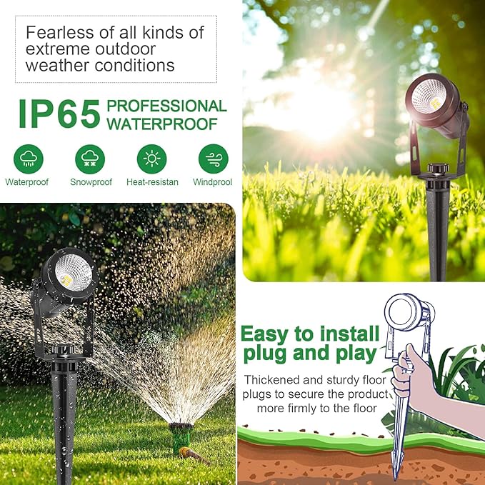 Low Voltage Landscape Lighting, 8 Pack Outdoor Spot Lights with Transformers, 12V Warm White Landscape Spotlights IP65 Waterproof Plug in Outdoor Uplights for Yard House Pathway Tree Pools