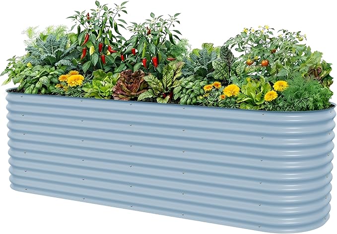 32" Extra Tall Raised Garden Bed Kits, 4 x 8 x 2.7ft Raised Planter Box Outdoor, 2.5 x 9.5 x 2.7ft Deep Root 10 in 1 Modular Metal Raised Beds for Gardening Vegetables Flowers Fruits - Sky Blue